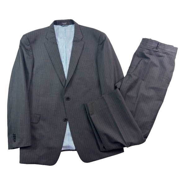 Tommy Hilfiger 46L 38x31 2pc Pant Suit Charcoal Pinstripe 100% Wool Classic